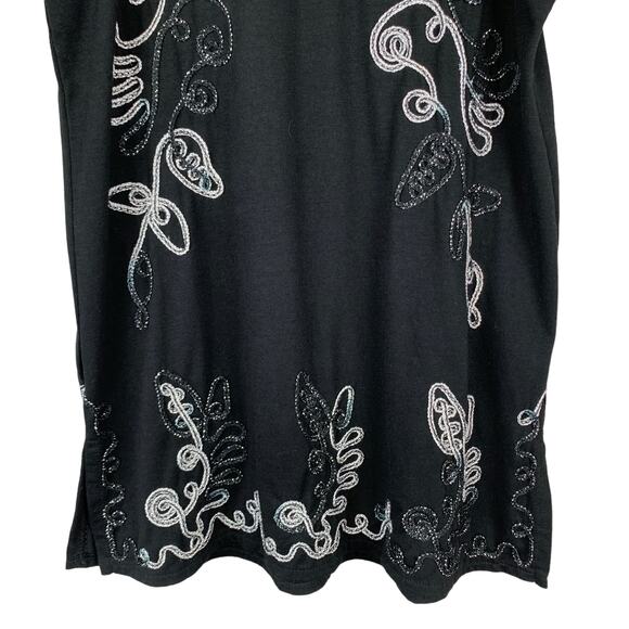 Lauren Michelle Tank Top Sleeveless Embroidered Black Silver Art Women's M - Picture 8 of 8